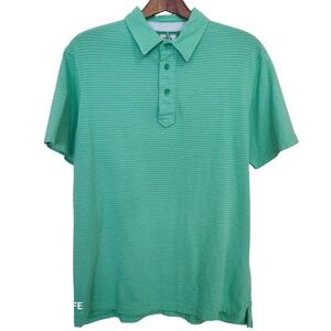 Relwen Men XL Green White Striped Short Sleeve Polo Shirt Cotton Blend Huckberry